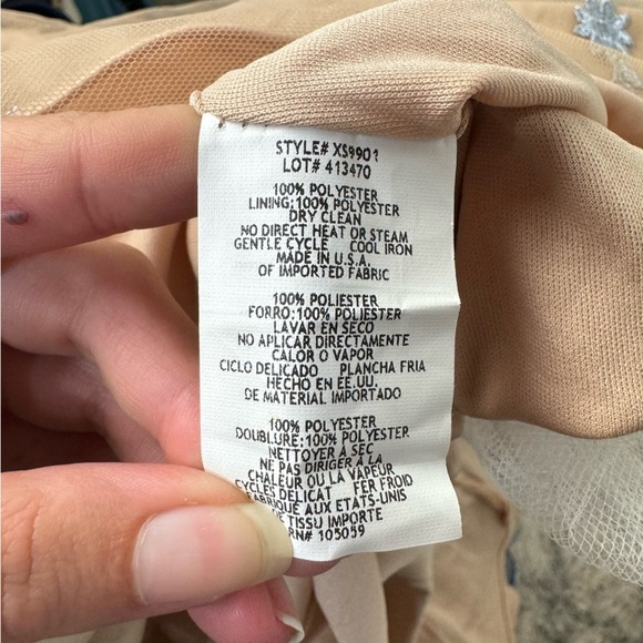 Xscape Tan & Baby Blue Floral Lace Strappless Gown Dress Prom Party Cocktail - Picture 5 of 6